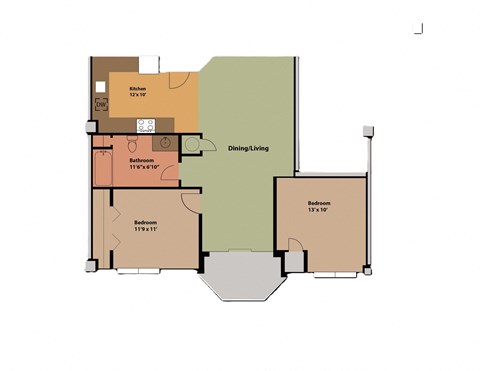 a floor plan of a 2 bedroom 1 bath at Carisbrooke at Manchester Apartments, New Hampshire, 03102